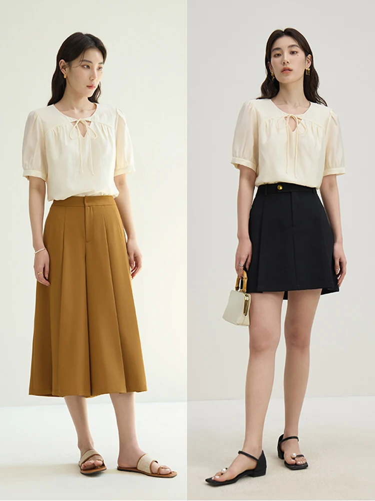 DUSHU Classic V-Neck Lace-Up White Shirt For Women 2024 Summer New Design French Style Versatile Office Lady Top 24DS82283
