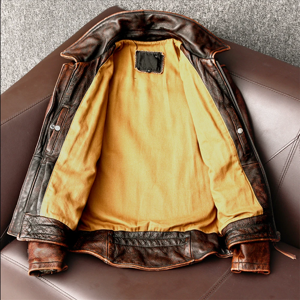 ジャケット・アウター OHOTORO Harley Leather Jacket Brown Moto Leather Jacket for Men | Brown Distressed - XS at