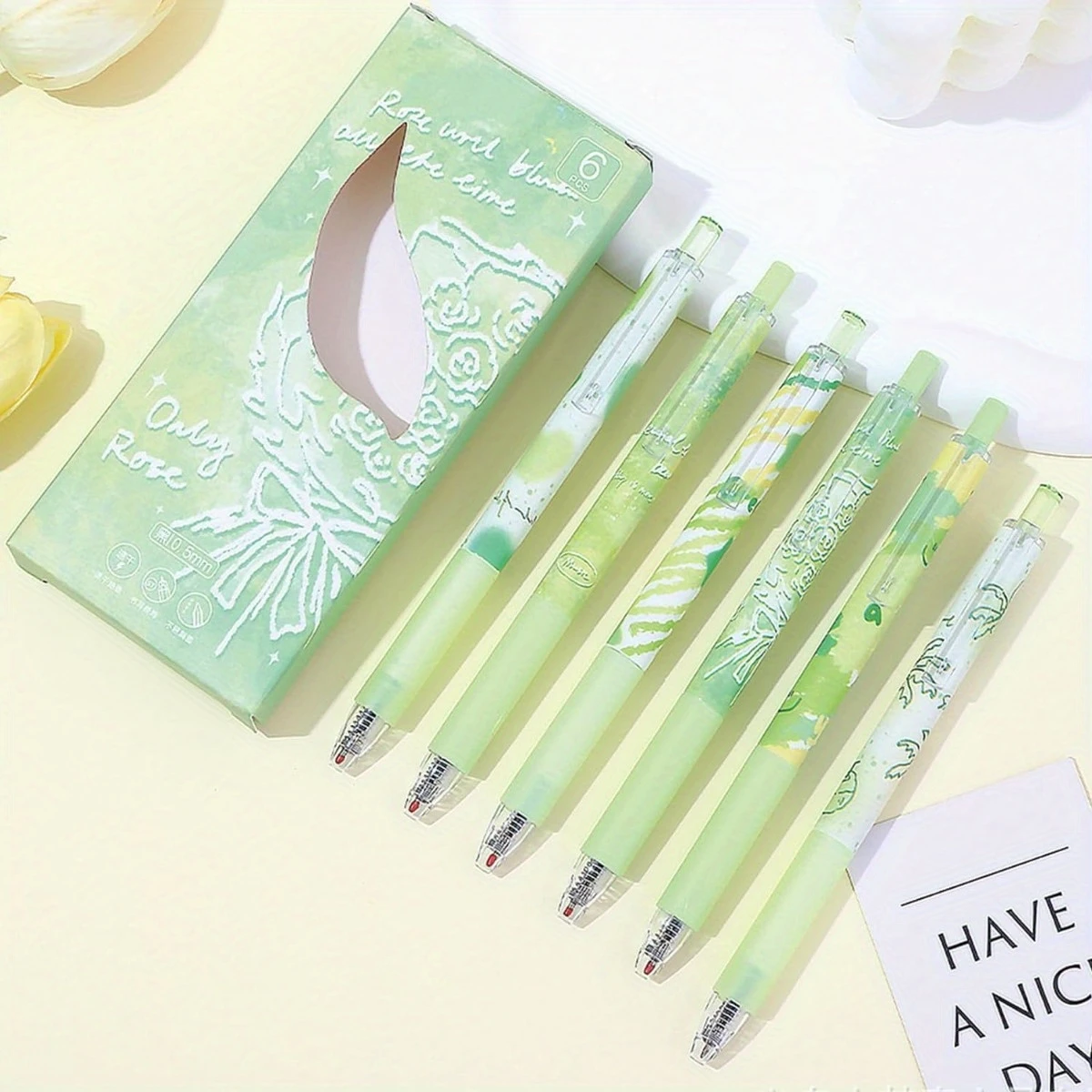 6pcs/set Black Ink Press Gel Pen ST Tip Good-looking Press Pen For School Office And Home for Girls Boys Women Men (Green) 4