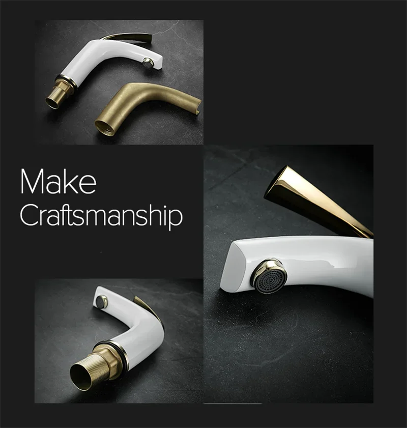 Description Picture 5 of itemBasin Faucet Gold and white Bathroom Mixer Tap Lavotory Brass Wash basin Hot and Cold Sink New