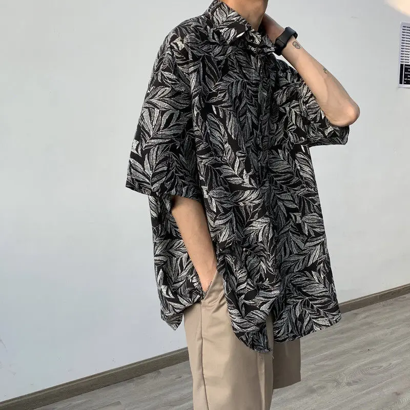 

Retro floral shirt boys' short-sleeved summer Hong Kong style design niche ins trend high-end handsome Japanese shirts y2k top