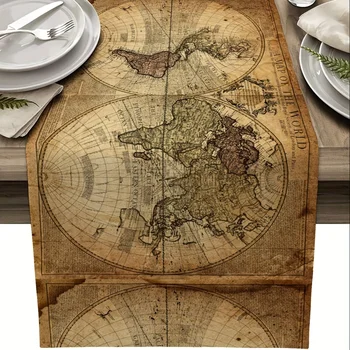 Retro Nautical Map of World Linen Table Runners - 3 SIZES!