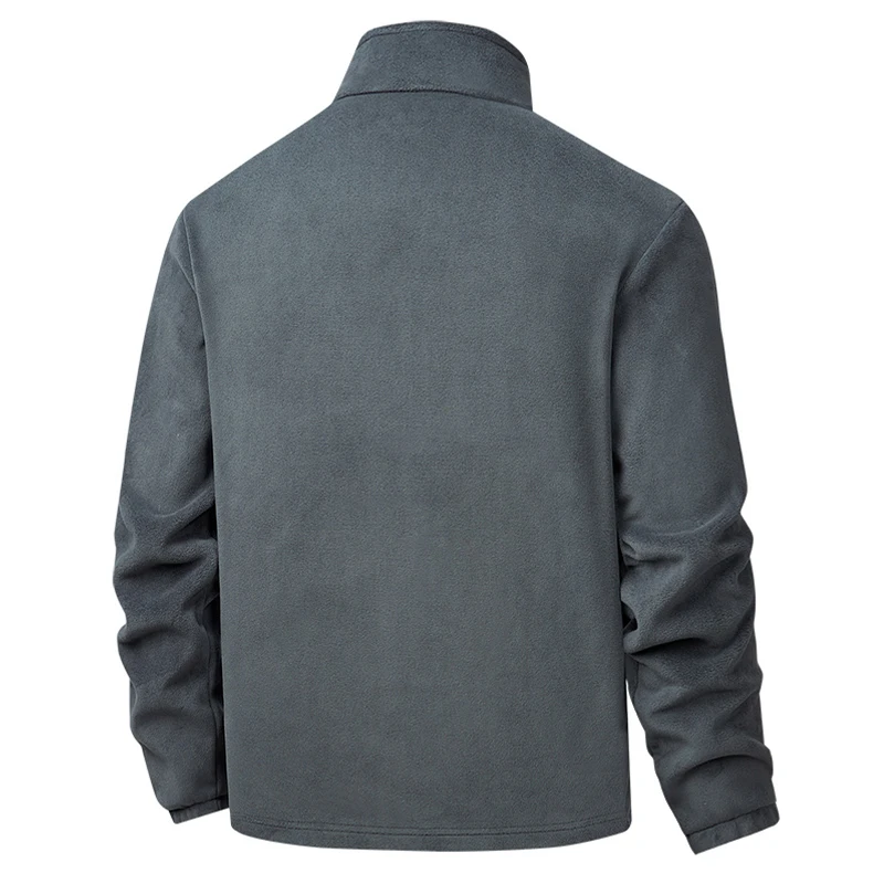 Men's Polar Fleece Jacket Autumn Winter Outdoor Warm Cold-Proof Thick Vest with Multiple Pockets Pure Color