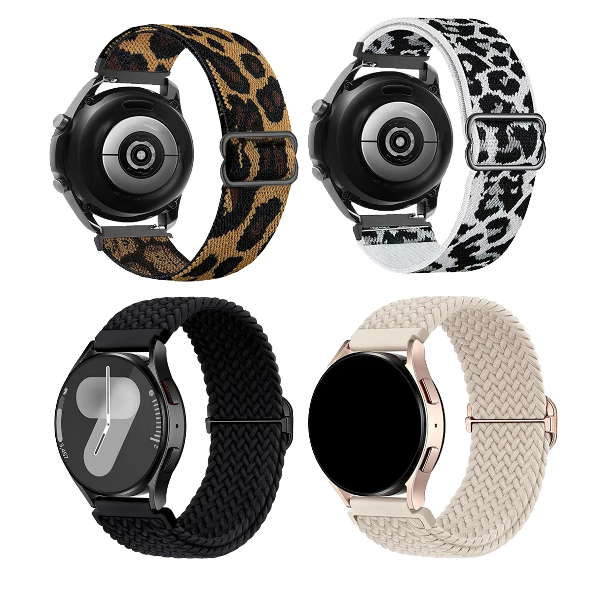 Versatile Nylon Braided Elastic Watch Strap - 4 Pack (18/20/22mm)