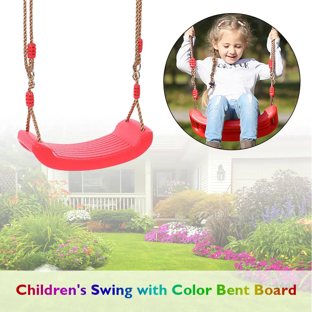 Hanging Seat Toys Height Adjustable Ropes Indoor Outdoor Toys Board Swing Chair Rainbow Curved Board Outdoor Garden Tree Swing 2