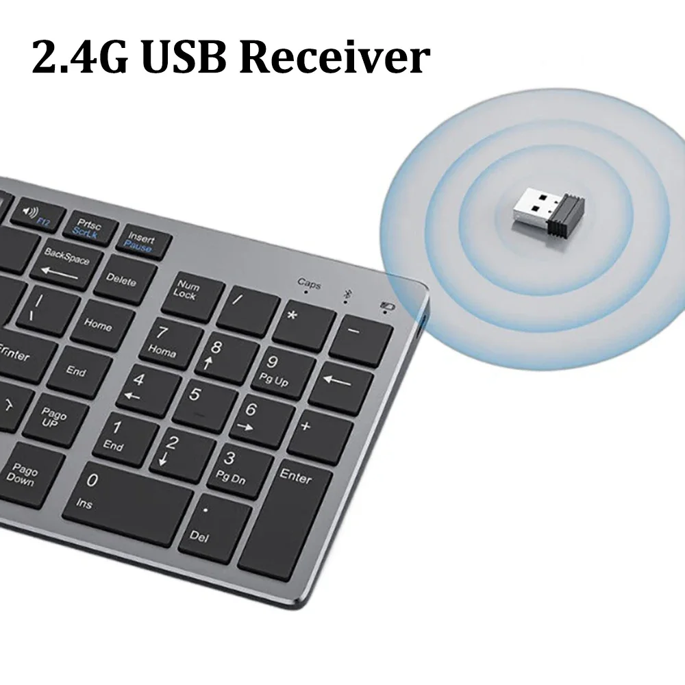 Dual-Mode 2,4-GHz-Funktastatur mit Dual-Bluetooth und 102 Tasten, wiederaufladbar für PC, Laptop, Android, Windows und MacOS_voghion.com
