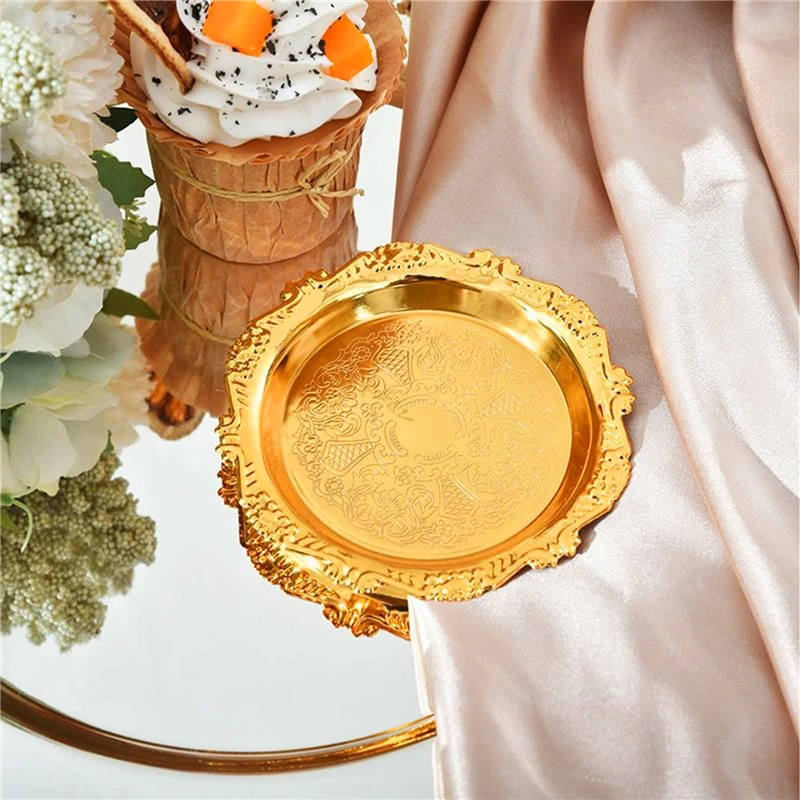 Metal Cake Plate Afternoon Tea Pastry Tray Home Living Room Coaster Snack Plate Fruit Plate Jewelry Storage Plates Ornaments 3