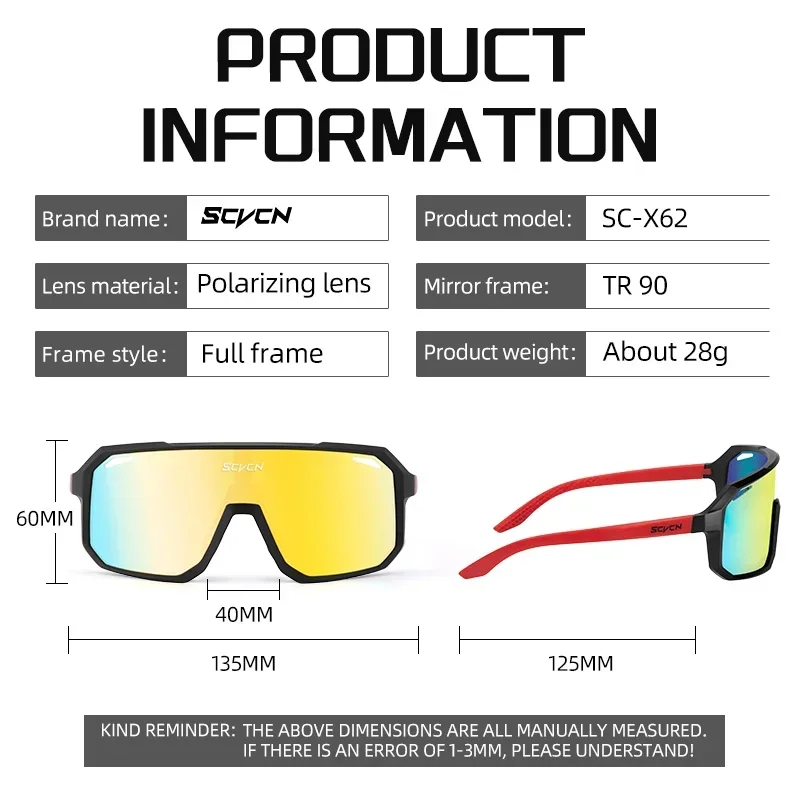 SCVCN Polarized Cycling Sunglasses Photochromic Outdoor Bicycle Road Mountain Bike Glasses Men and Women Casual Hiking Glasses