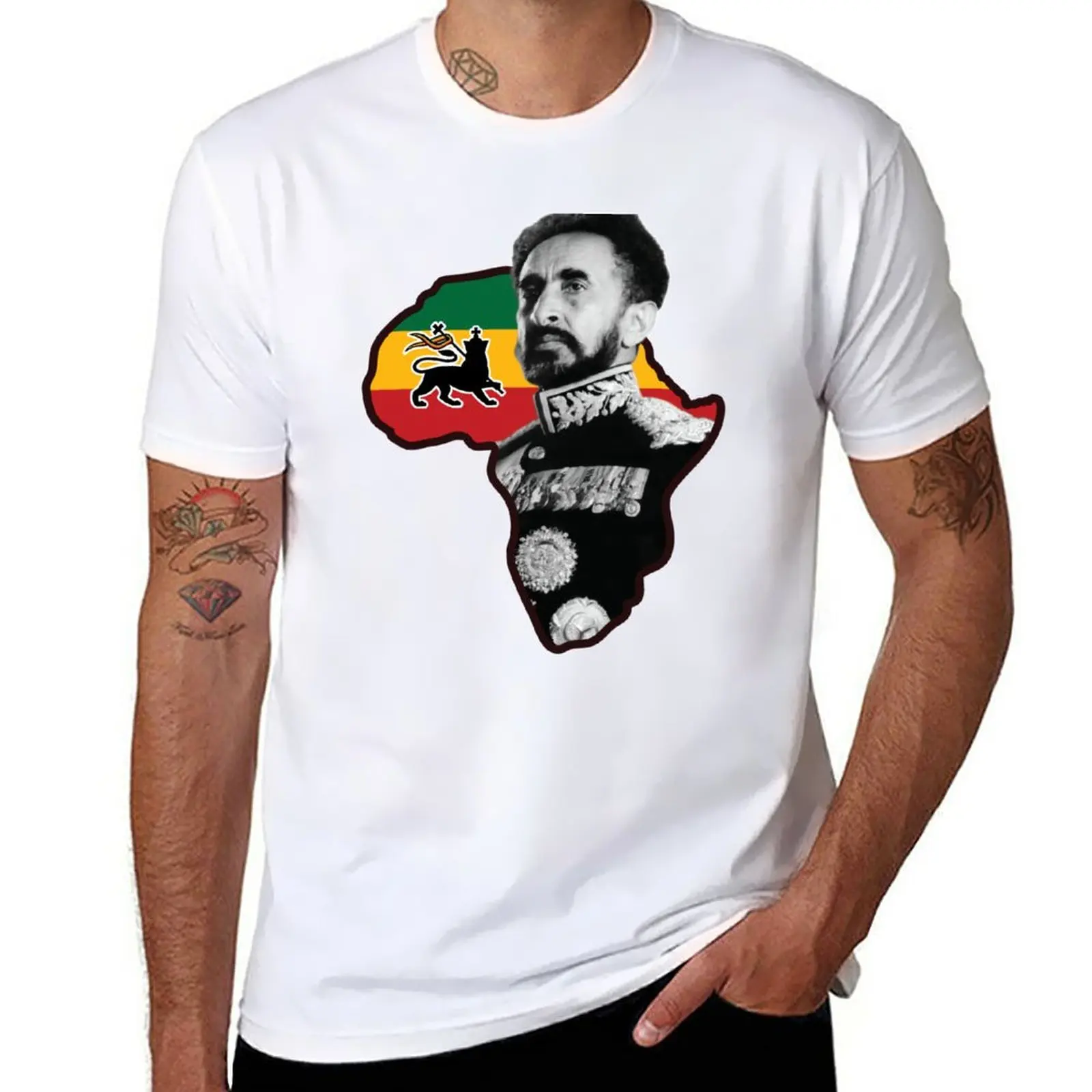 

Haile Selassie I King of Kings with the African Map T-Shirt plus sizes summer tops mens graphic t-shirts big and tall