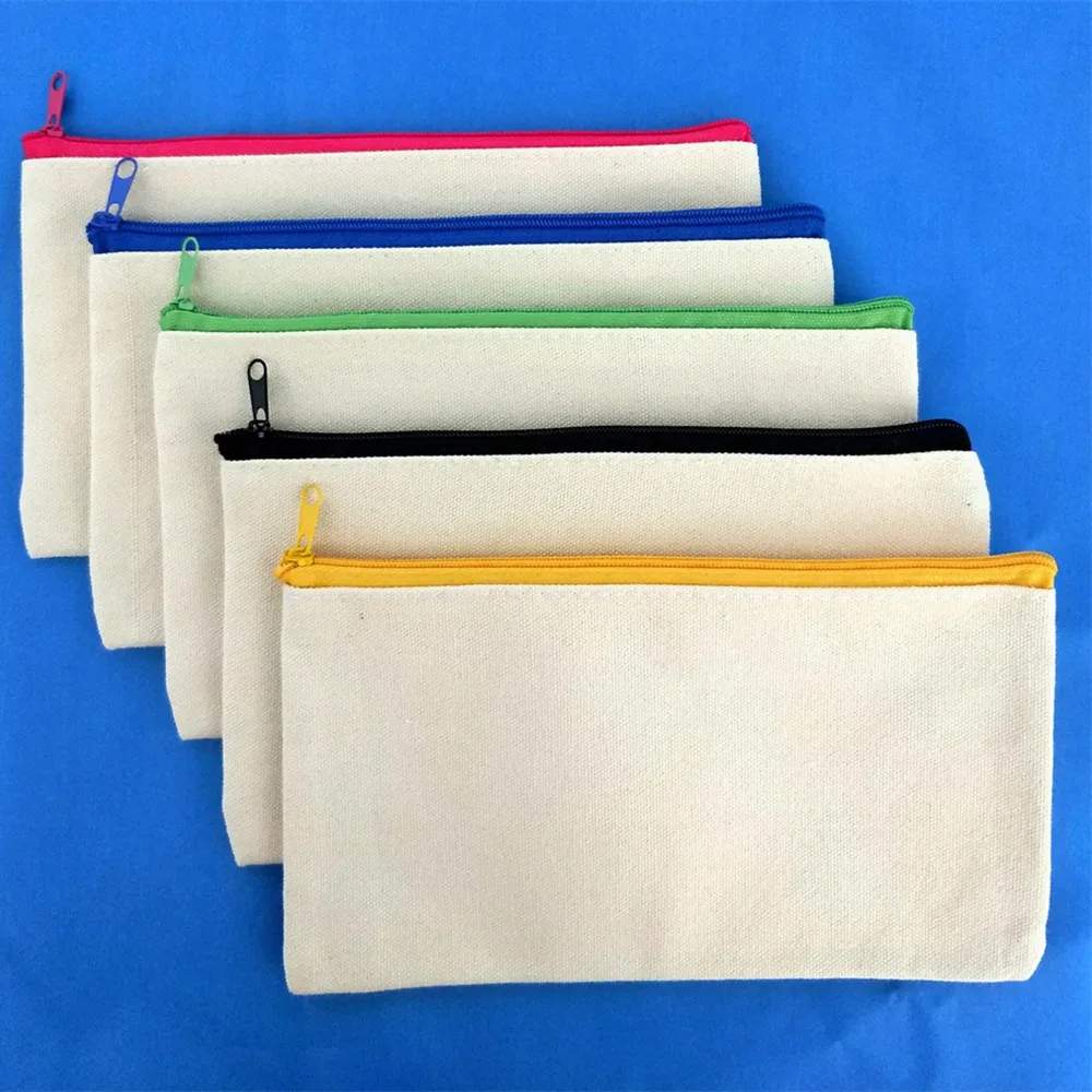 10 Pièces Pochette Tissu Bricolage Pour Peinture, Sac Zippé DIY Vierge Toile Trousse De Peinture, Pochette Maquillage Et Rangement