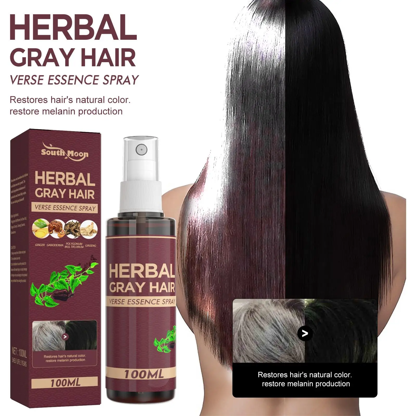 100ml Anti White Hair Spray Herbal Reduce Gray Spray Care To Scalp Hair Repair White Treatment Black Serum Nourish Y2M2