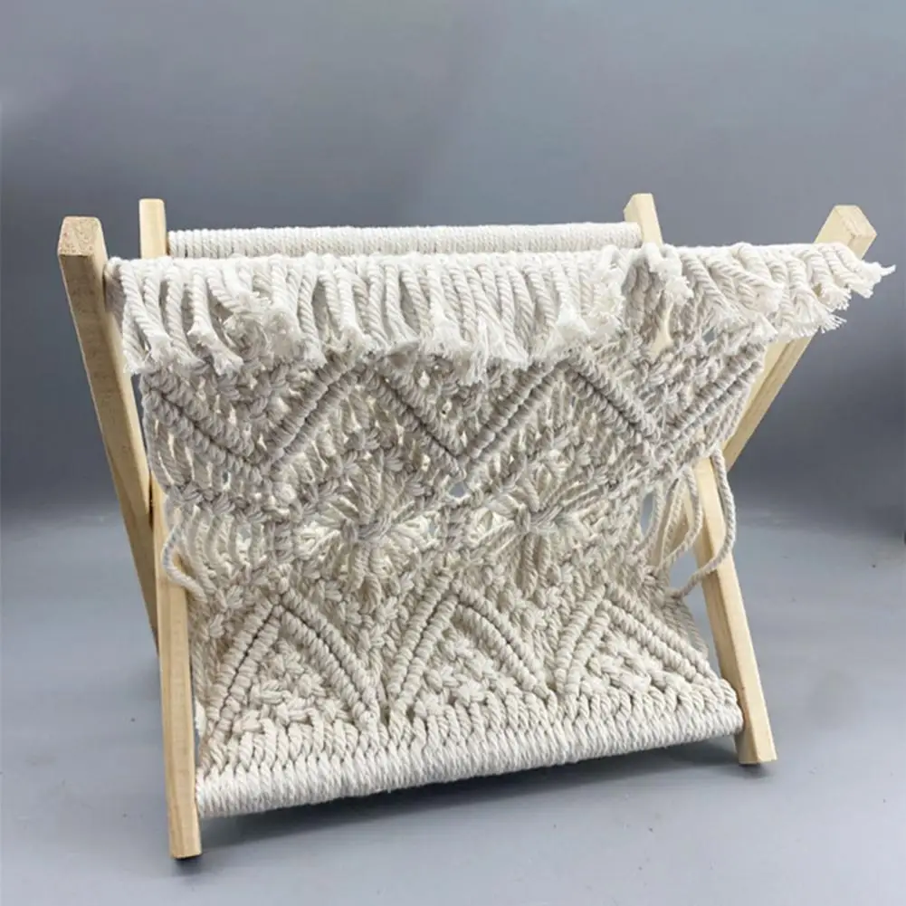 Room Magazine Rack Boho Magazine Rack Holder Standing Basket Storage Organizer with Wooden Stand Space for Magazines