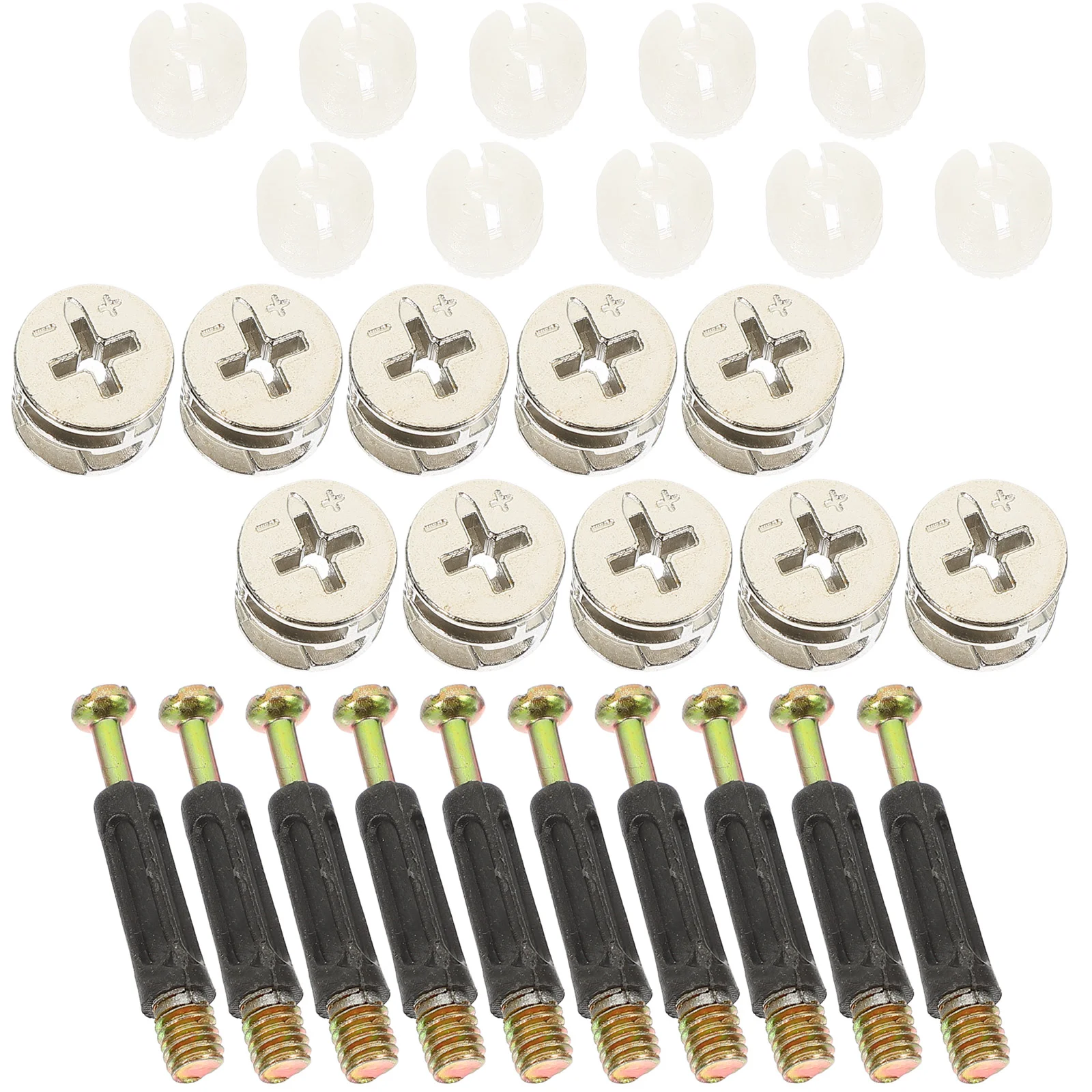 

10 Sets Furniture Connectors Cam Fittings Pre-Inserted Nuts Dowels Furniture Screw-in Nut for Wood Furniture Cupboard Drawer