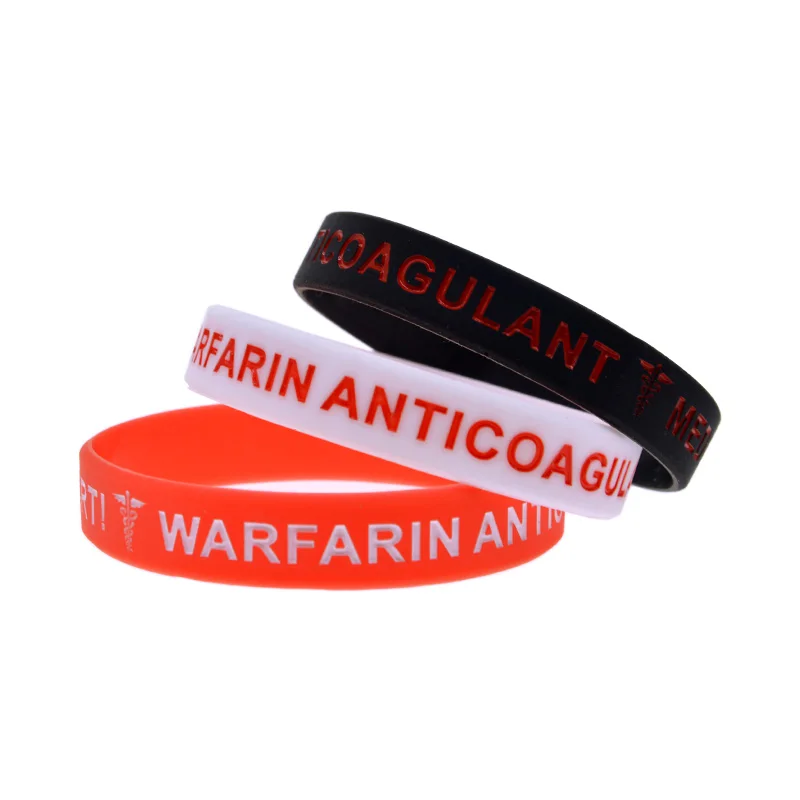 1 PC Warfarin Anticoagulant Silicone Wristband 1/2 Inch Wide Medical Alert Bracelet 4