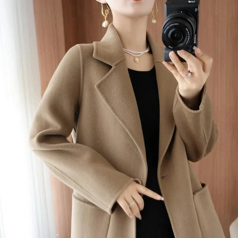 

Женское шерстяное пальто среднего возраста, длинное пальто в Корейском стиле, Осень-зима