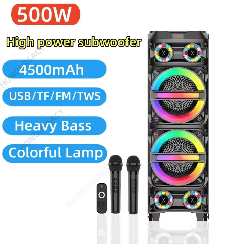 

P.M.P.O 3000W Dual 8-inch Portable Outdoor Handcart Bluetooth Speaker DJ Party Karaoke System Subwoofer Speaker with LED FM/TWS