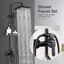 Bathroom Shower Faucet Set Wall Mount Rainfall Shower Systems Hot Cold Water Mixer 3 Modes Bathtub Shower Faucet Tap with Shelf