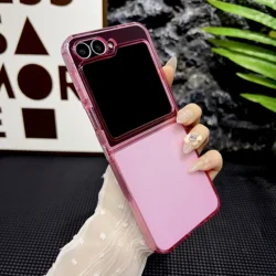Shockproof Anti - Slip Transparent Folding Phone Case with Full Protection - ZFlip6 (Rose)
