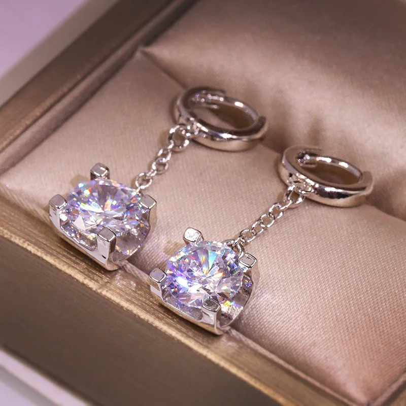 

Delicate Super Shiny Rose Gold Round Full Diamond Stud Earrings For Women Zircon Silver Plated Anniversary Gift Jewelry