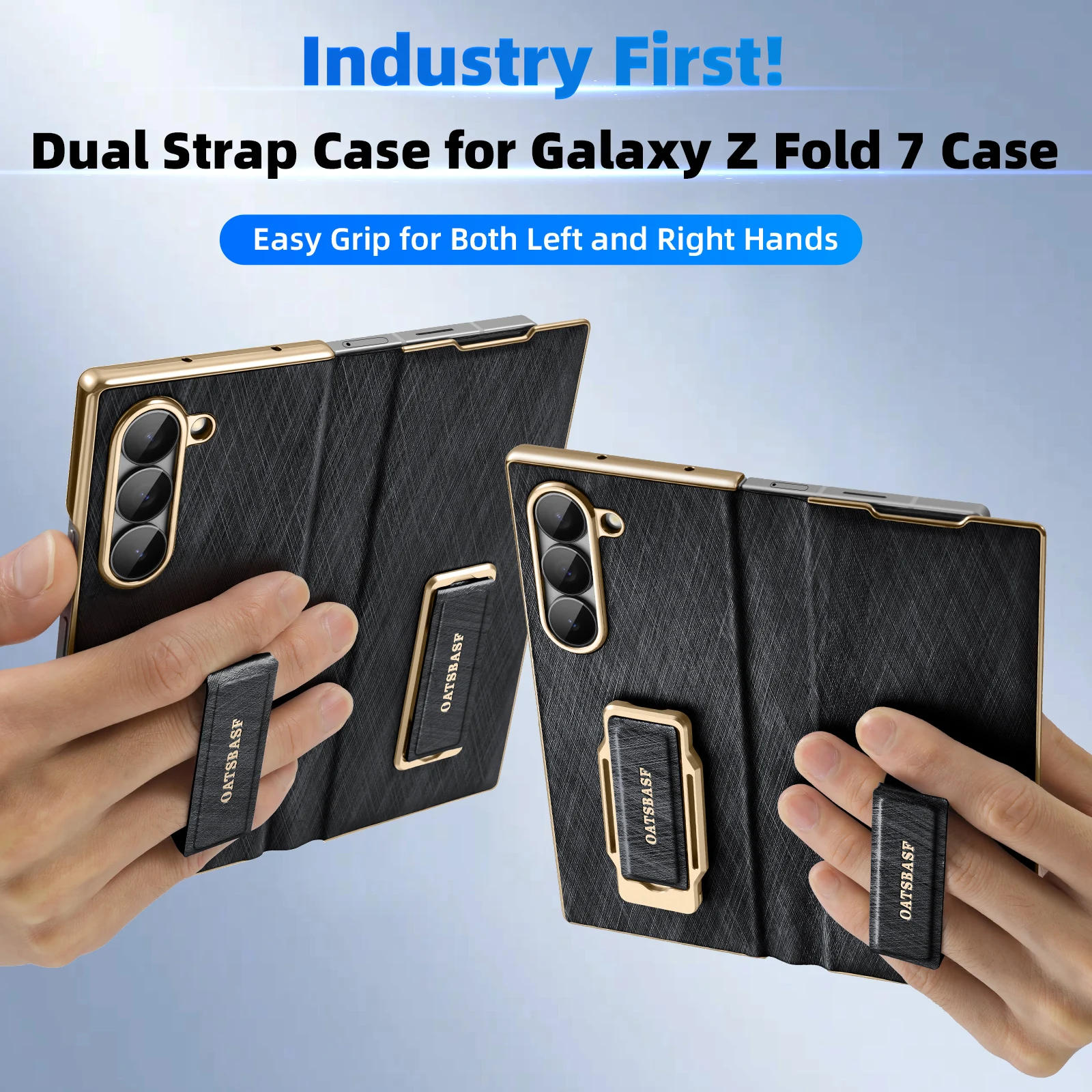Oatsbasf Dual Strap Leather Phone Case with Kickstand & 360° Rotatable Shockproof Protection