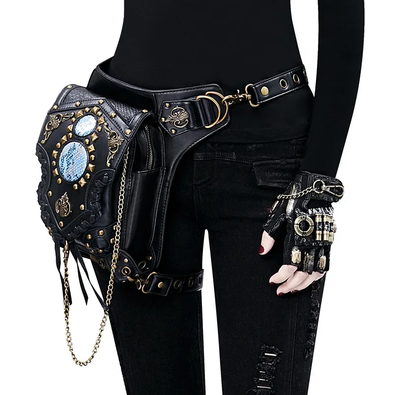 

Gothic Steampunk Women Waist Bags Retro Rock Punk Goth Shoulder Handbags Men Leg Thigh Holster Leather Crossbody Bags