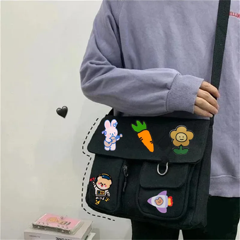 Ladies' Cute and Versatile Canvas Youth Fashion Shoulder Bag Student Large Capacity Crossbody Bag Flip Cover Student School Bags