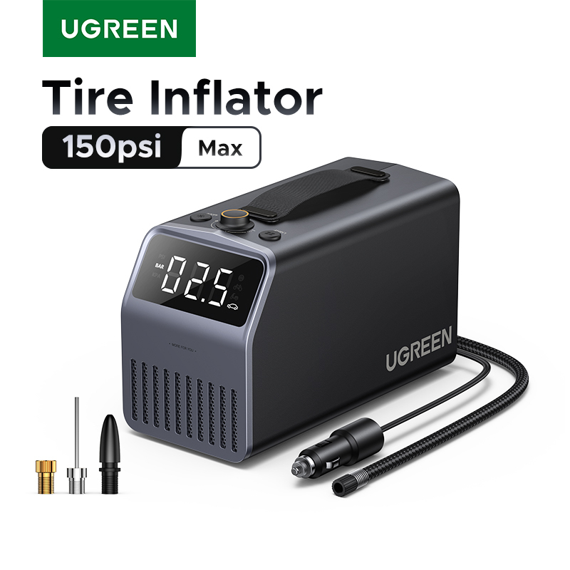 UGREEN 150PSI High Power Air Compressor Pump,Digital LCD Screen,12V DC Car Power,Built-in Storage for Hose & Accessories