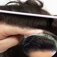 Peau mince 0.03mm cheveux naturels hommes toupet cheveux humains hommes perruque systèmes de remplacement pièce de cheveux prothèse capillaire Hombre hommes perruques 2
