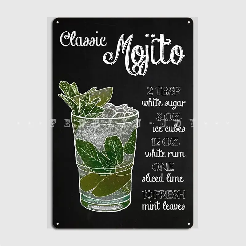 

Mojito Cocktail Recipe Metal Sign Wall Pub Club Bar Designing Plaques Tin Sign Posters
