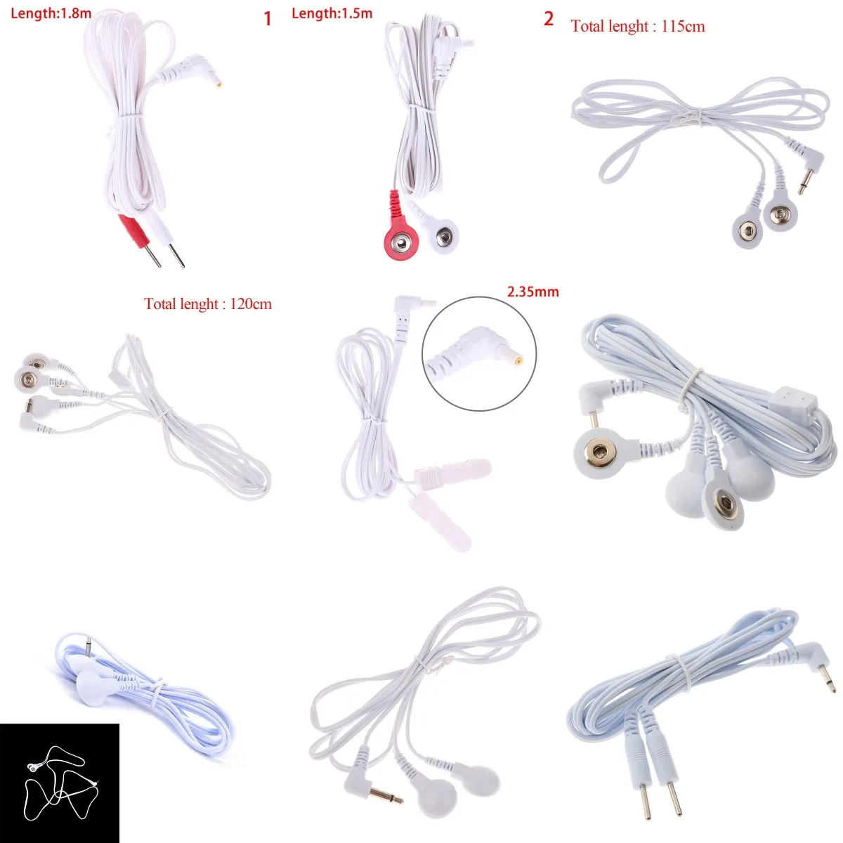 2/4Buttons Electrotherapy Electrode Lead Electric Shock Wires Cable Tens Massager Connection Cable Massage & Relaxation electrode lead wires