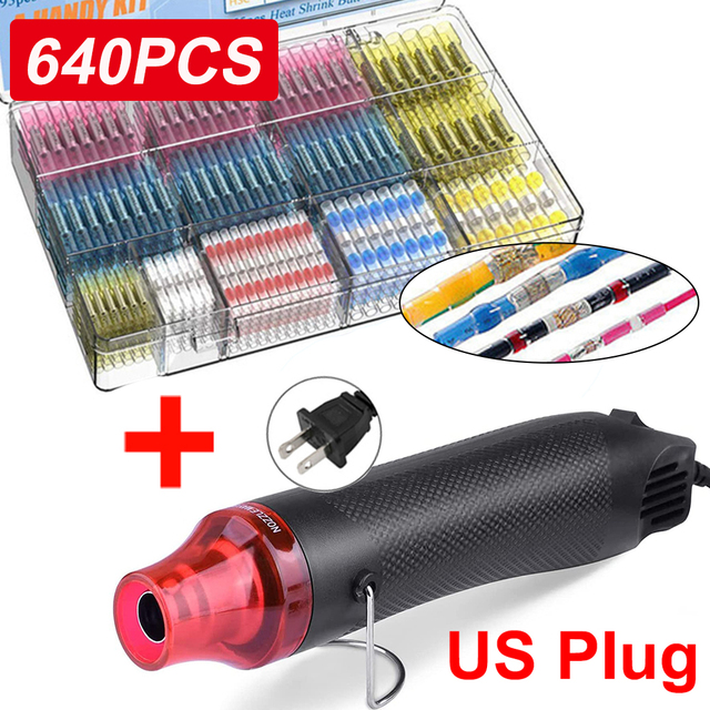 Waterproof Heat Shrink Butt Crimp Terminals Solder Seal Electrical Wire Cable Splice Terminal Kit with Hot Air Gun