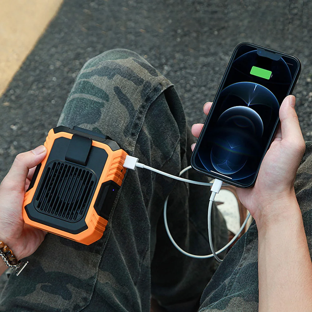 4000mAh Rechargeable Waist Clip Fan Portable Hanging Neck Fan Outdoor Waist Mounted Power Bank Flashlight Body