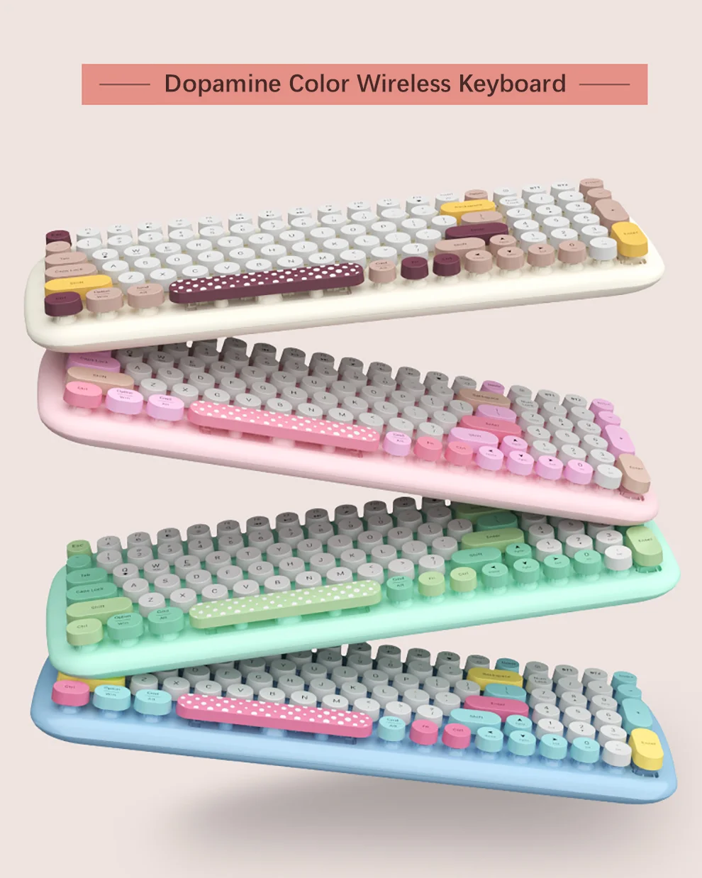 BOW Niedliches 2,4-GHz-Funk-Bluetooth-Tastatur-Maus-Set mit runden Tastenkappen für PC, Laptop, Smartphone und Tablet_voghion.com