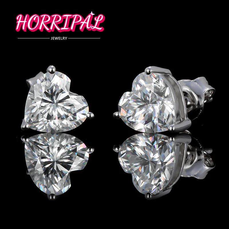 

HORRIPAL 1.0-2.0CT Heart Moissanite Stud Earrings D VVS1 Lab Diamond Pass Tester with GRA S925 Silver Handmade Jewelry for Women