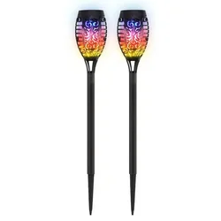 Solar Flickering Flame Torch Lights - Waterproof Garden & Outdoor Decor Lamps - Multicolor (2Pcs)