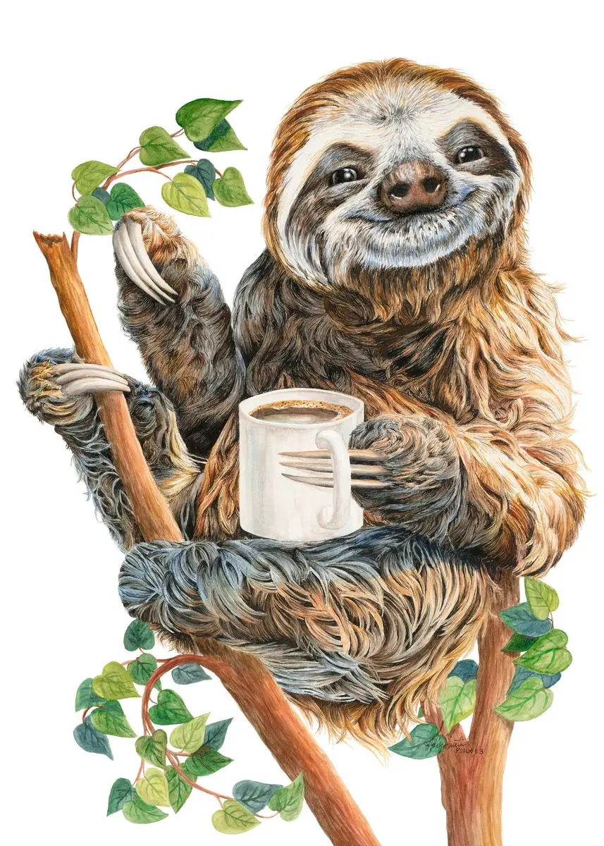 thumbnail image 1 of Póster de oso, camello, bisonte, zorro, mapache, animal que sostiene una taza de café, pintura en lienzo, arte de pared moderno, imagen para decoración del hogar y la cocina, 1 of 5
