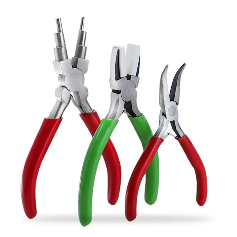 

3pcs Jewelry Pliers Set Professional 6 in 1 Bail Making Plier Nylon Nose Plier Bent Nose Plier for Jewelry Making R9UF