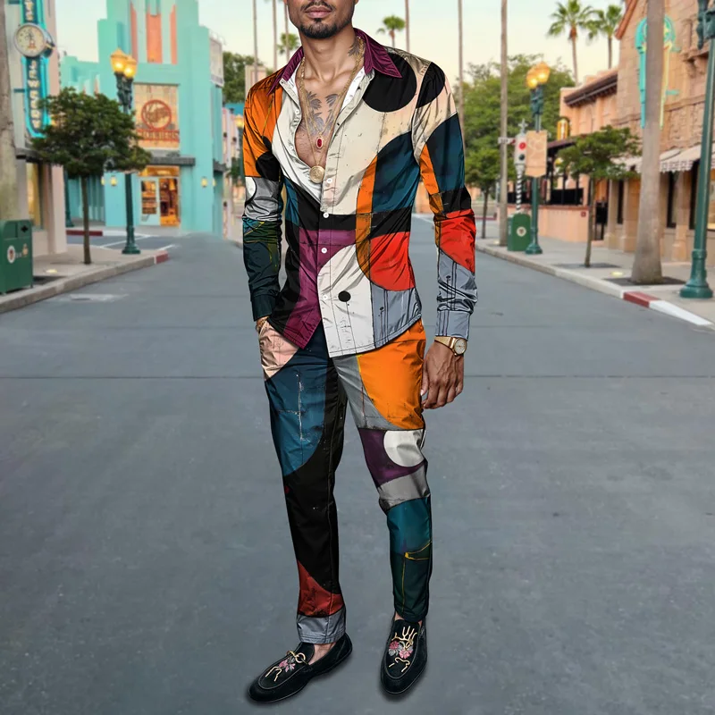 2025 Spring Summer Men Shirt Set Brand Print Fashion Simple Two Piece Set Mens Luxury Lightweight Party Long Sleeves Suit Casual_voghion.com