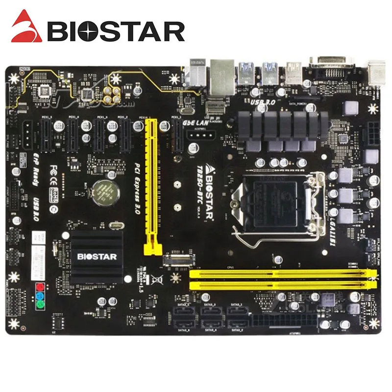 B250 마더보드, BIOSTAR TB250-BTC 6PCIE Can 6 비디오 카드 마이닝, BTC ETH ZEC ETC XMR 마이닝 B250 DDR4 용 LGA1151