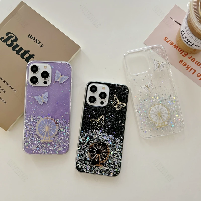 Coque de téléphone scintillante papillon Quicksand, étui pour Xiaomi Redmi Note 11 9 8 Max Plus 10 12 4G 5G 10S 9S 11S 12S 11E Pro_voghion.com