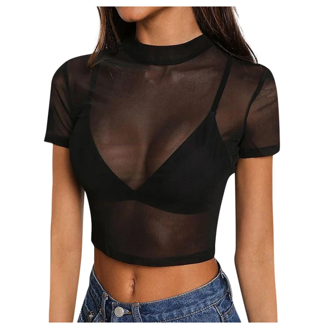 Sexy Women See Through Transparent Blouse Sexy Sheer Mesh Short Sleeve Top  Crop Slim Shirt Blouse Ladies Tops Lingerie Sleepwear - AliExpress