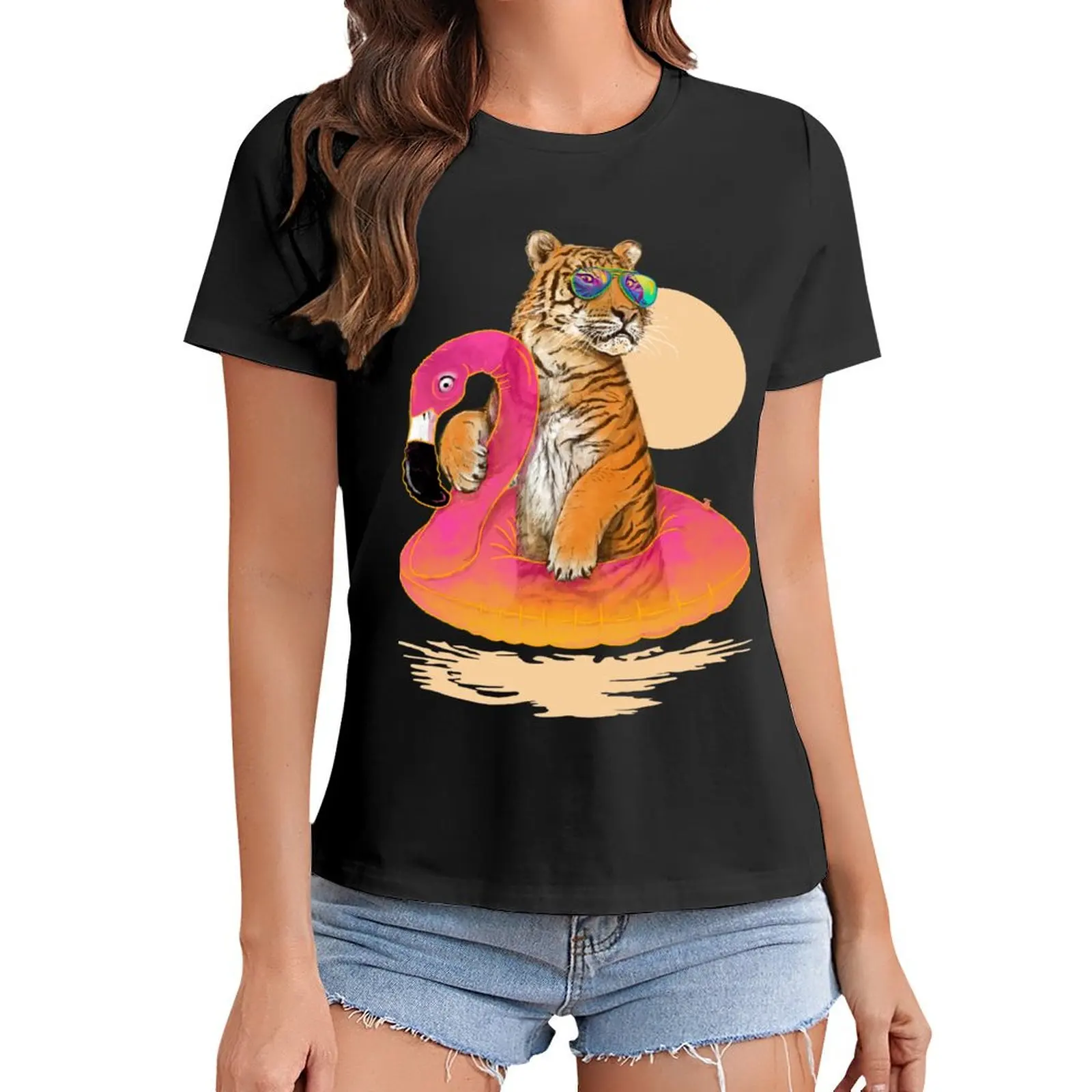 

Chillin, Flamingo Tiger T-Shirt cute tops quick drying plus sizes Women's tops