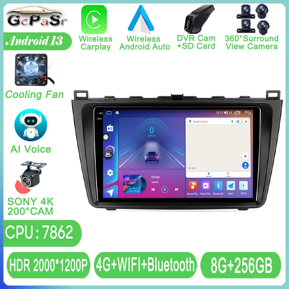 

Android 13 для Mazda 6 2 GH 2007 - 2012 автомобильный радиоплеер GPS QLED экран головное устройство стерео Мультимедиа 4G Bluetooth RDS DSP Wifi
