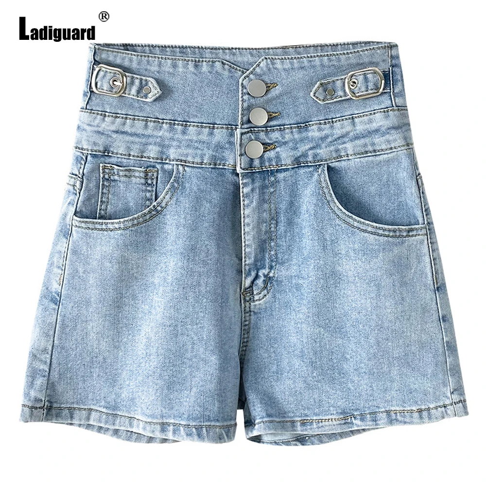 2022 Fashion Buttons Up Denim Shorts Women Straight Leg Short Jeans High Cut Shorts Ladies Vintage Stand Pockets Short Pants feynzz casual blue denim shorts women sexy high waist buttons pockets slim fit shorts 2022 summer beach streetwear jeans shorts