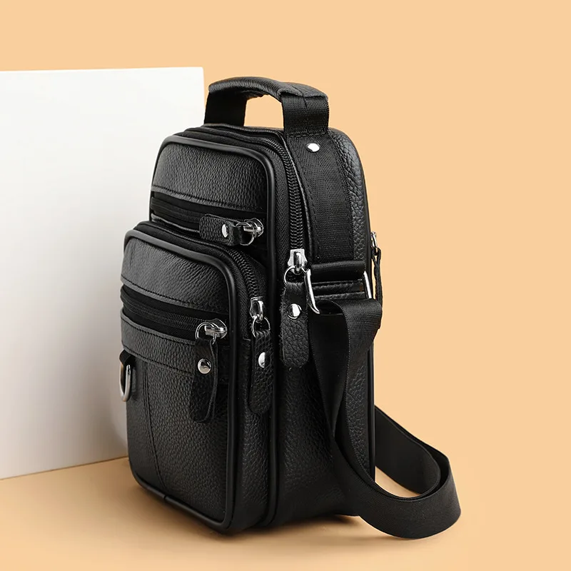 Vertical Genuine Leather Single Shoulder Bag Top Layer Cowhide Men's Casual Hipster Crossbody Trendy Multifunctional Backpack