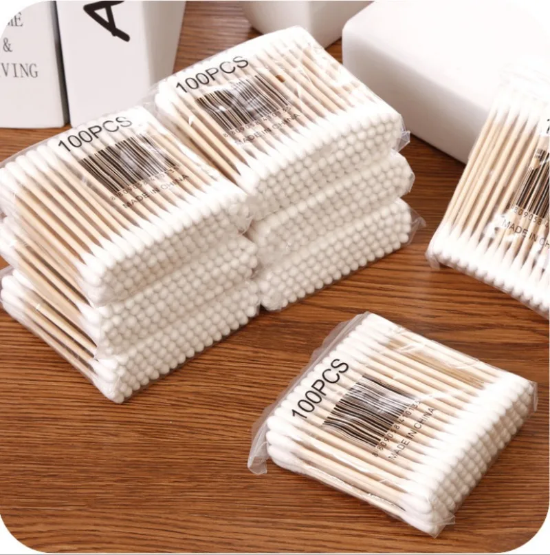 Double Head Wood Cotton Swab Baby Swab Women Makeup Cotton Buds Tip Wood Sticks Nose Ears Cleaning Health Care Tools cotton swabs