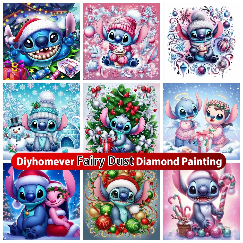 

Lilo Stitch Christmas 5D DIY Fairy Dust Diamond Painting Mosaic Disney Cartoon Embroidery Cross Stitch Home Decor Children Gift