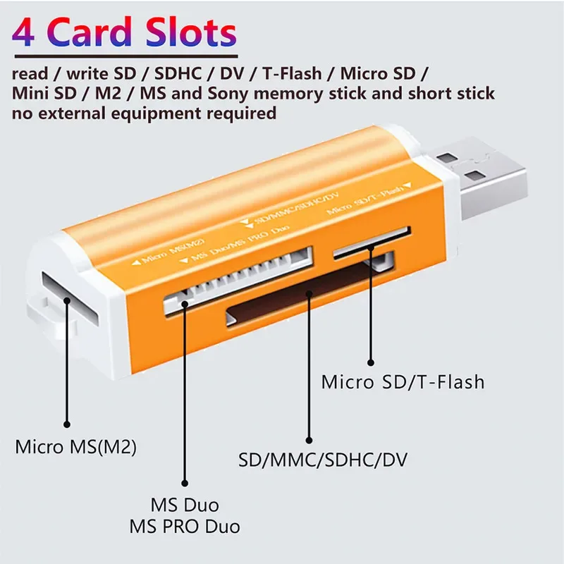 4 in 1 Micro SD Card Reader Memory Stick Pro Micro SD/T-Flash/M2/MS Flash USB Memory Card Reader for SD Adapter