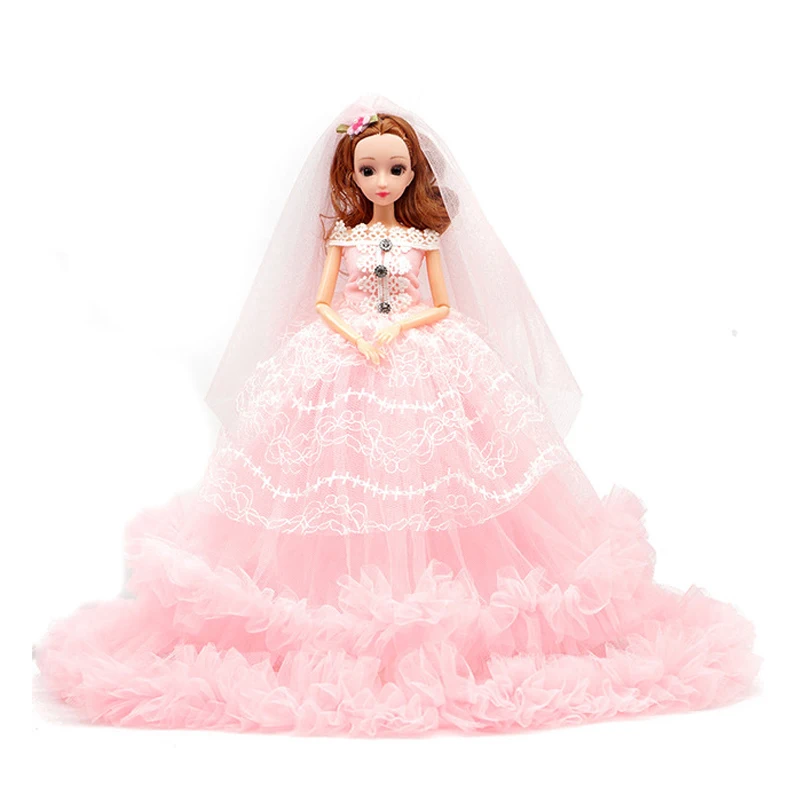 

Jointed Doll With Handmade Wedding Dress Princess Evening Party Ball Long Gown Skirt Bridal Veil Clothes Doll Accessories