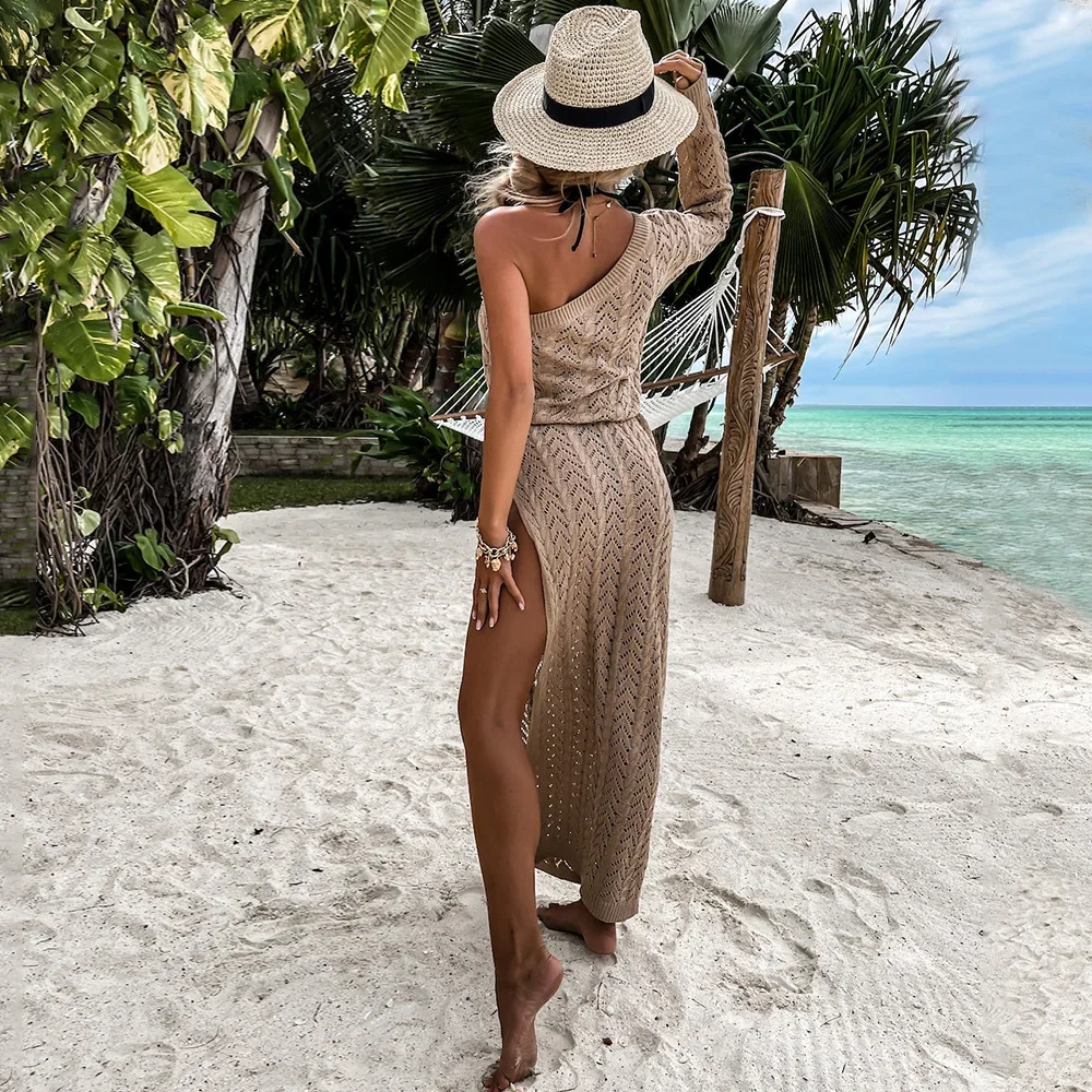 2024 Bikini Cover-ups White Crochet Tunic Cover-ups Sexy See Through Sleeveless Mesh Dress Women Summer Clothes Beach Wear Beach
